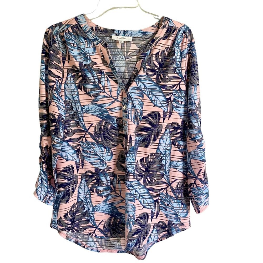 Coral Bay Floral Burnout 3/4 Sleeve Top Women's Medium New